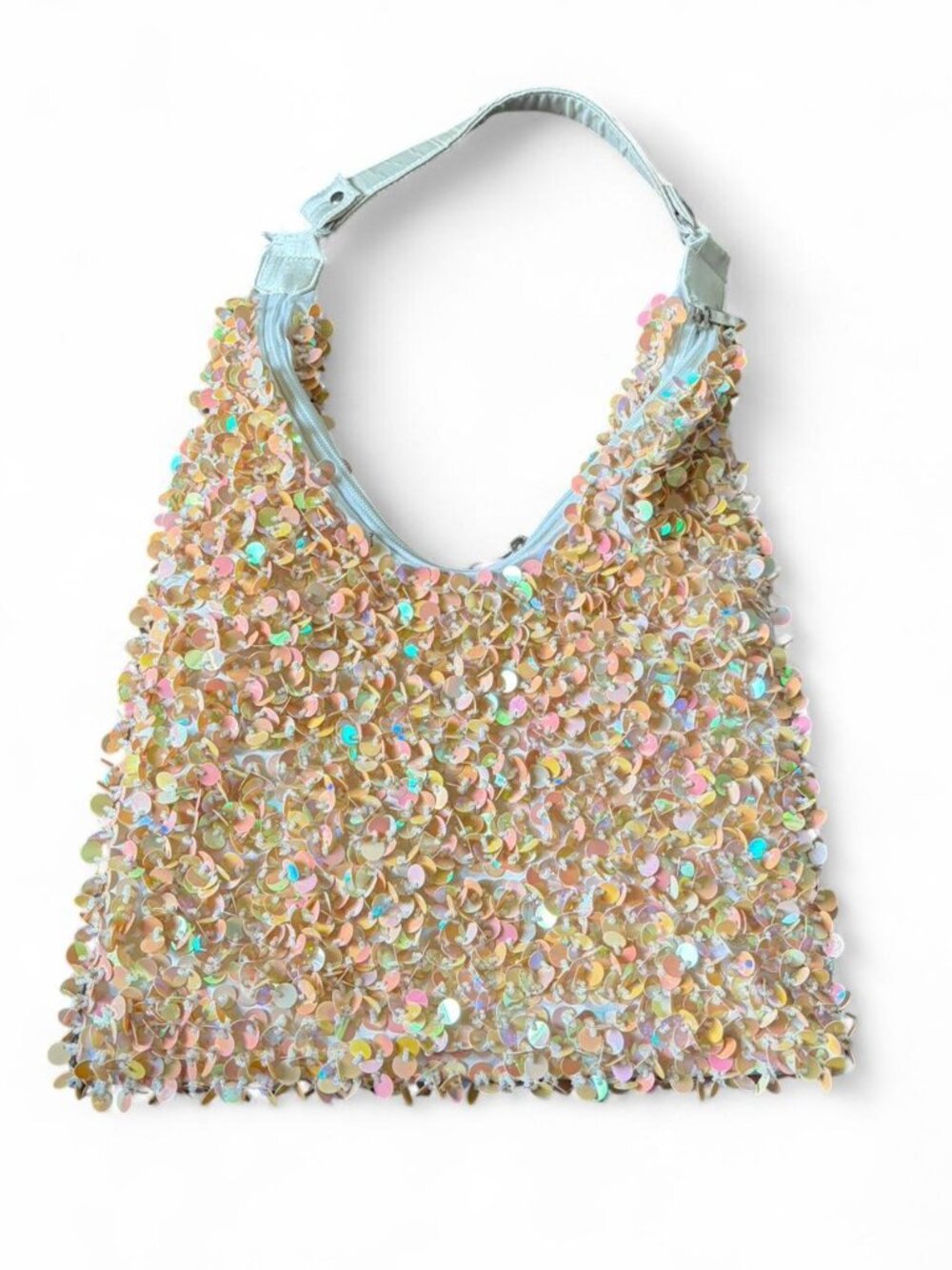 Beaded Pink & gold sequin handbag shoulder bag purse with iridescent sequins